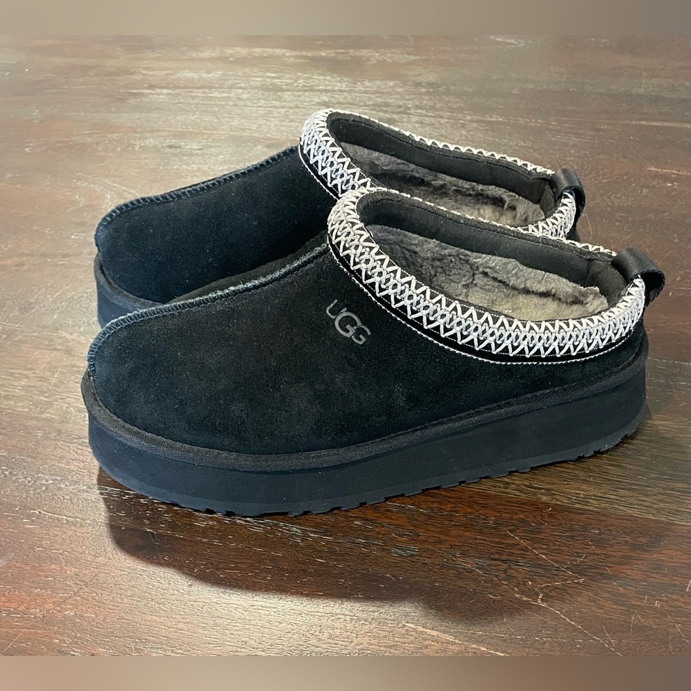 UGG Black Suede Slip-On Clog with Gray Trim